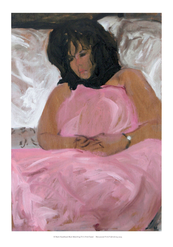 Mum Watching TV In A Pink Towel
